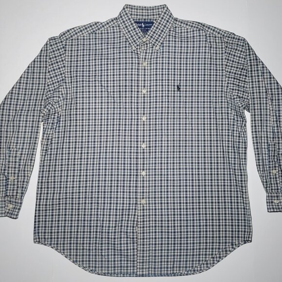 Ralph Lauren Mens Black Blue Checkered Long Sleeve Button Up Shirt Size Large - Picture 1 of 13